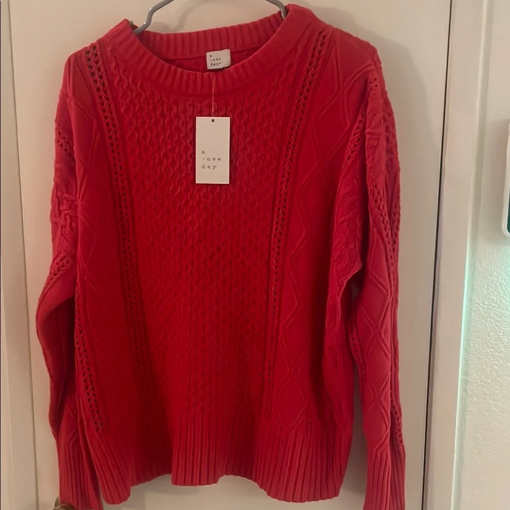 NWT A New Day Red Cable Pointelle Knit Sweater Women’s M